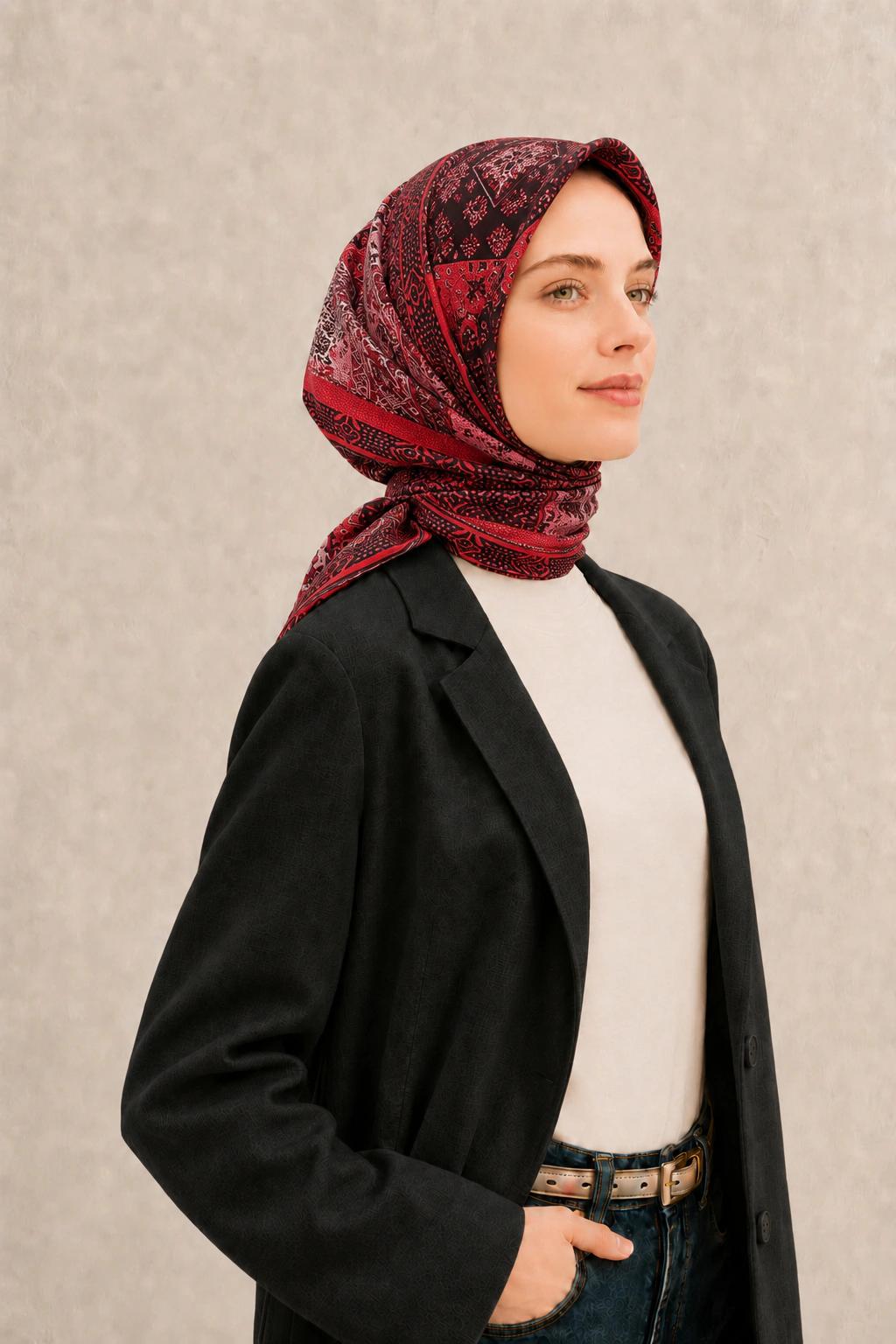 Monare Silkhome Eşarp - Etnik Patchwork - Kırmızı 2