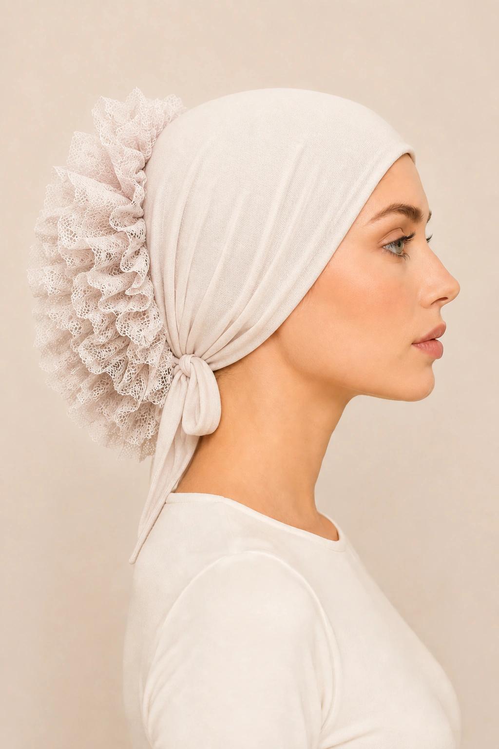 Fırfırlı Dikişli Bone - Pudra