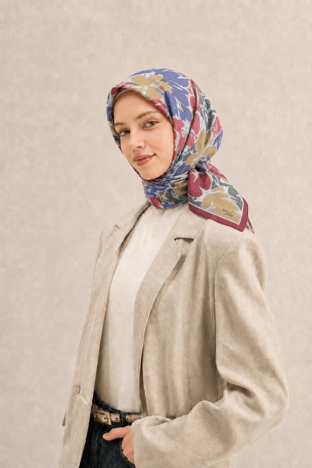 Belli Fresh Çiçek Tensel Eşarp - Kırmızı
