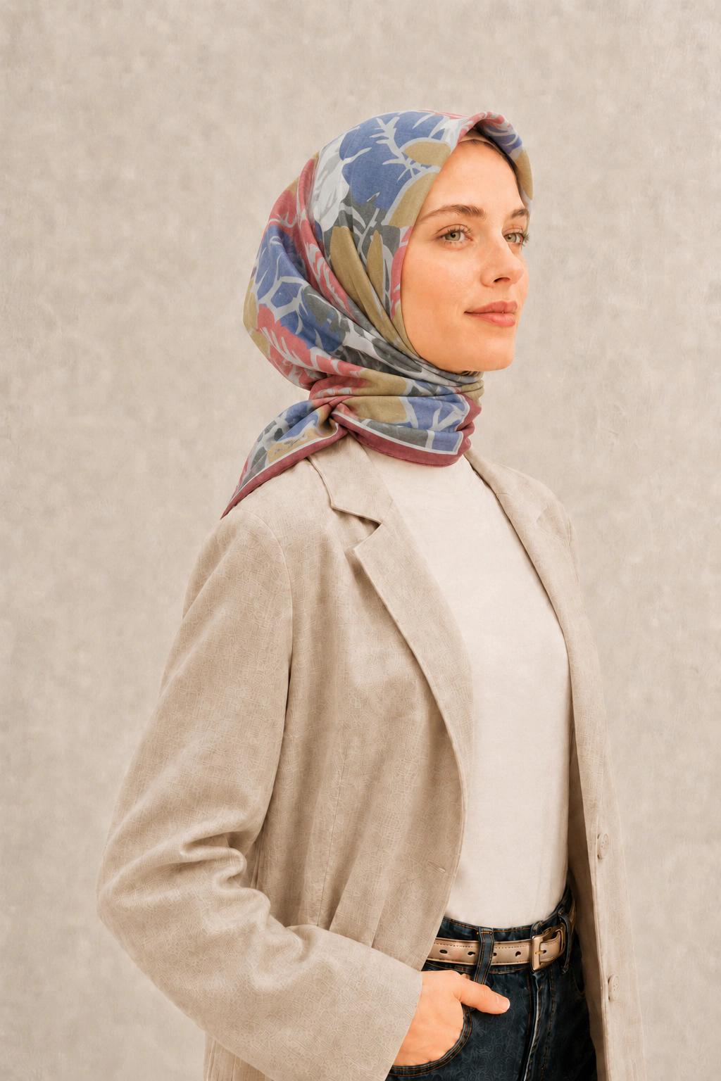 Belli Fresh Çiçek Tensel Eşarp - Kırmızı 2