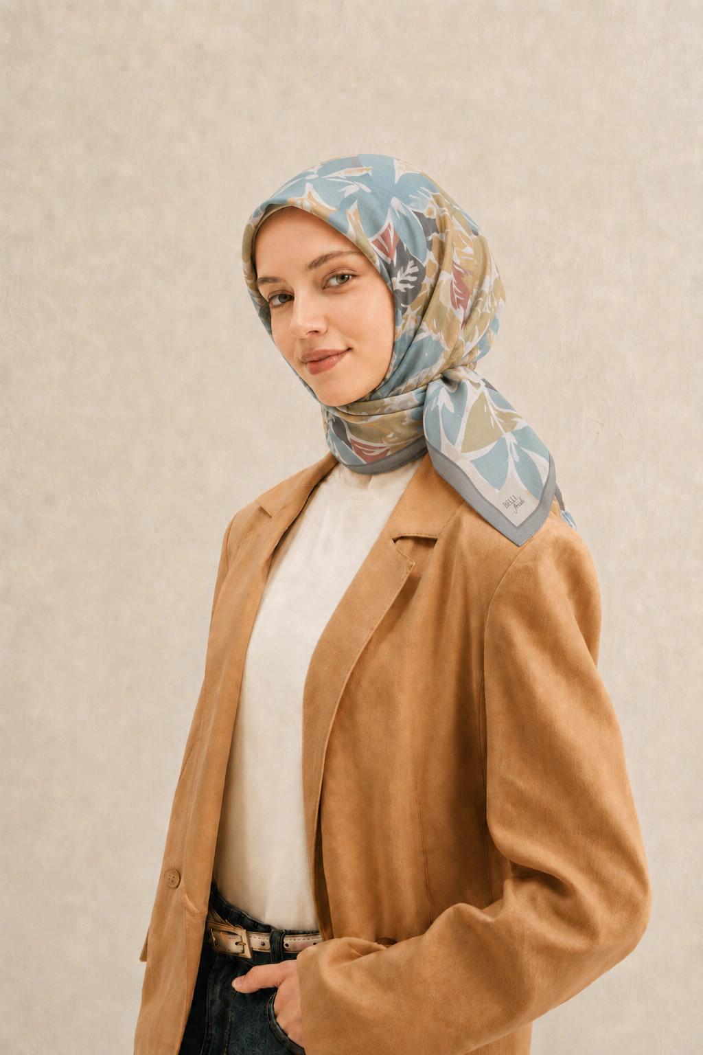 Belli Fresh Çiçek Tensel Eşarp - Mavi