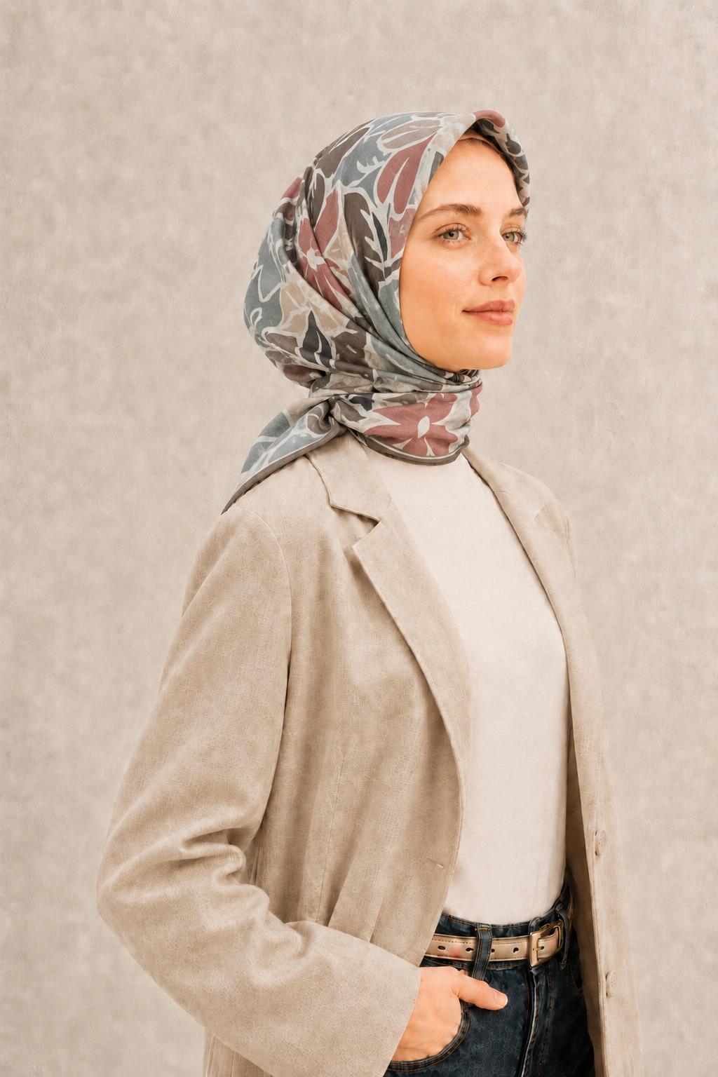 Belli Fresh Çiçek Tensel Eşarp - Kiremit 2