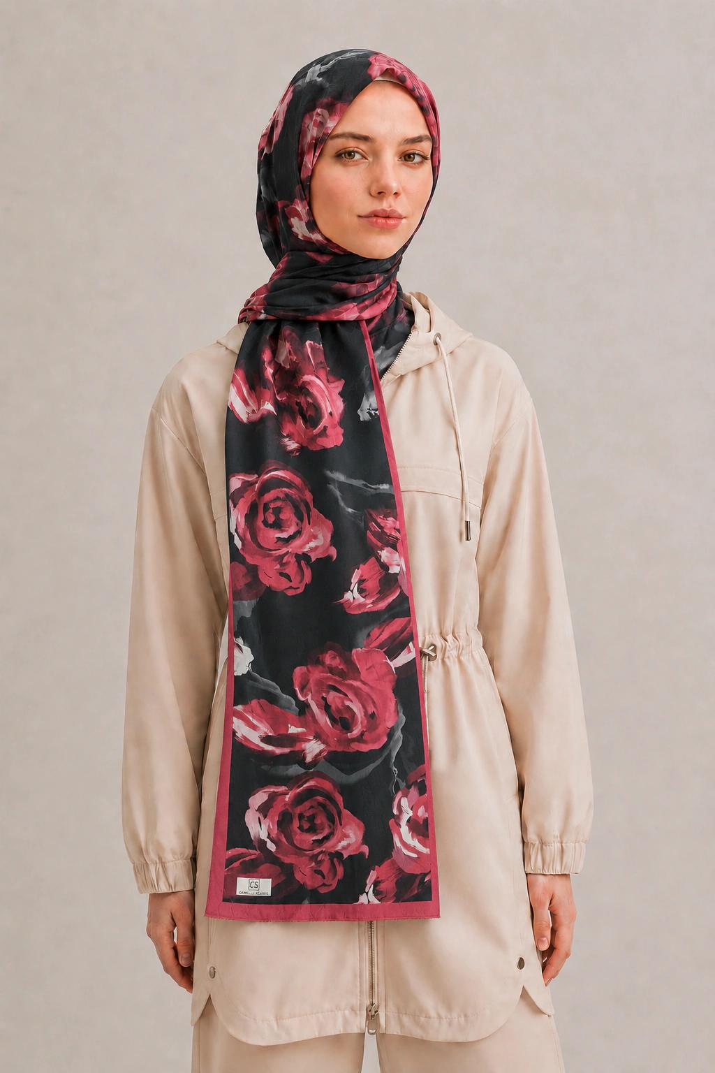 Camellia Scarfs Bambu Crash Şal - Kırmızı