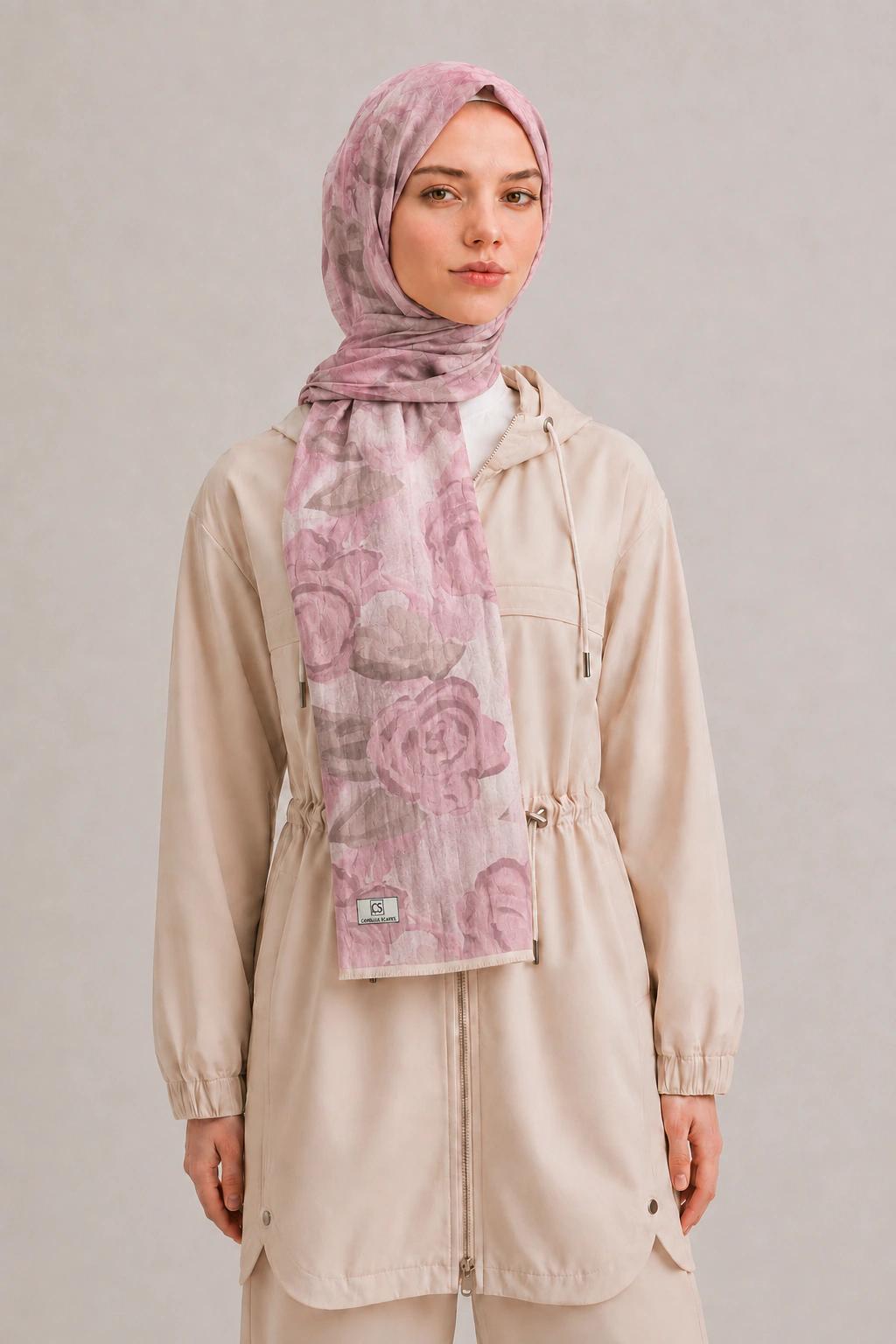 Camellia Scarfs Bambu Crash Şal - Pembe
