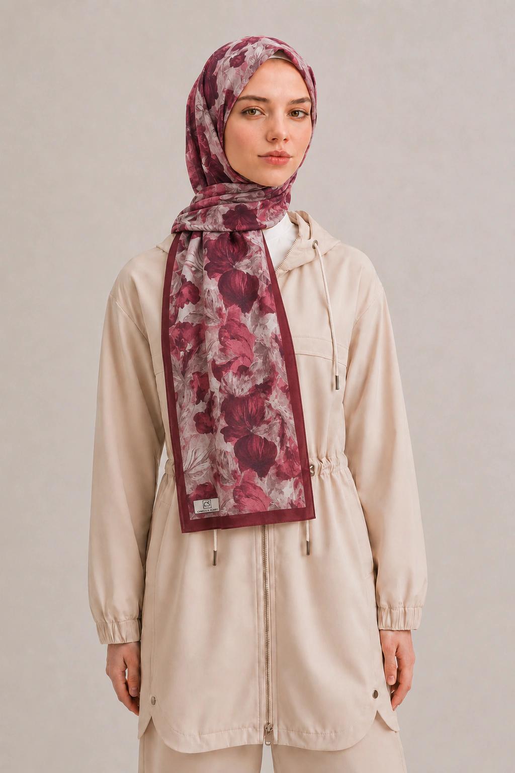 Camellia Scarf Rami Kumaş Şal - Lacivert