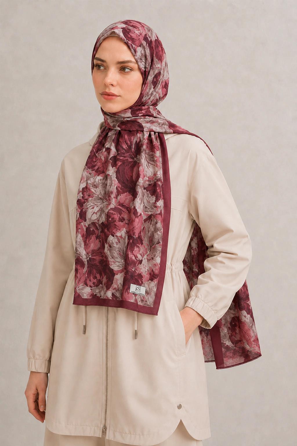 Camellia Scarf Rami Kumaş Şal - Lacivert 2