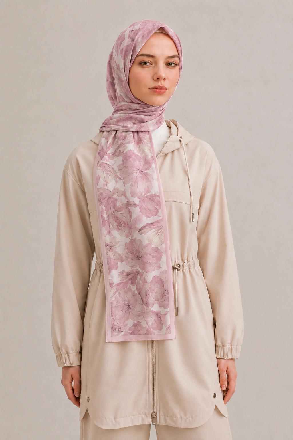 Camellia Scarf Rami Kumaş Şal - Kırmızı