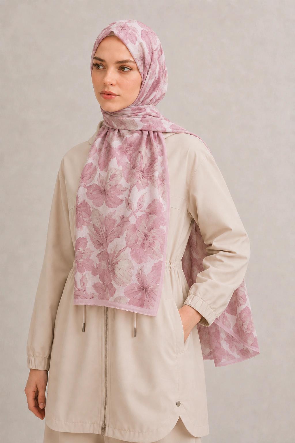 Camellia Scarf Rami Kumaş Şal - Kırmızı 2