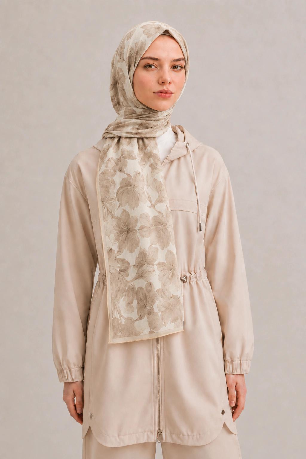 Camellia Scarf Rami Kumaş Şal - Taba