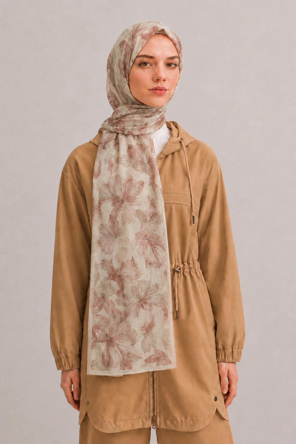Camellia Scarf Rami Kumaş Şal - Bej