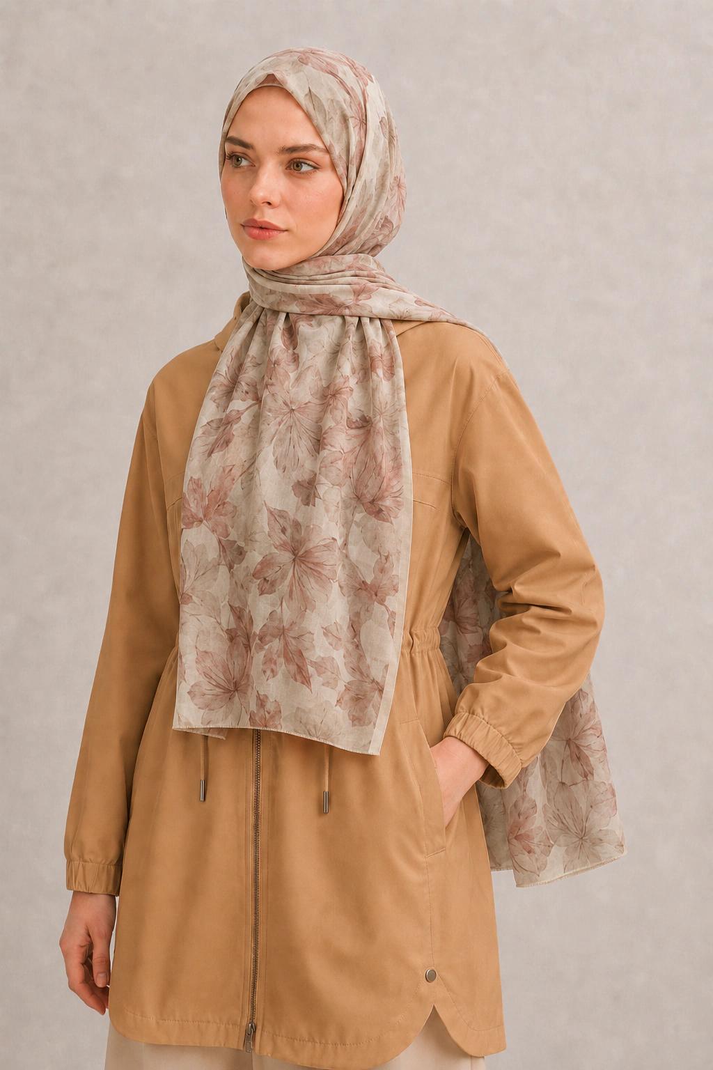 Camellia Scarf Rami Kumaş Şal - Bej 2