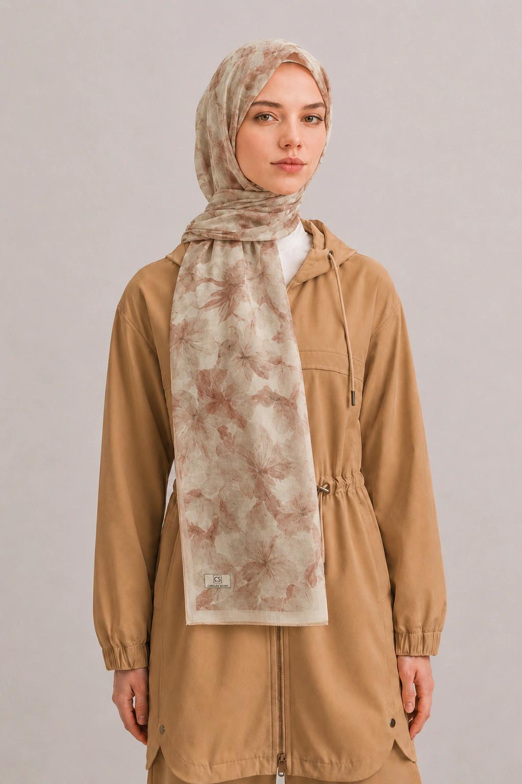 Camellia Scarf Rami Kumaş Şal - Pudra