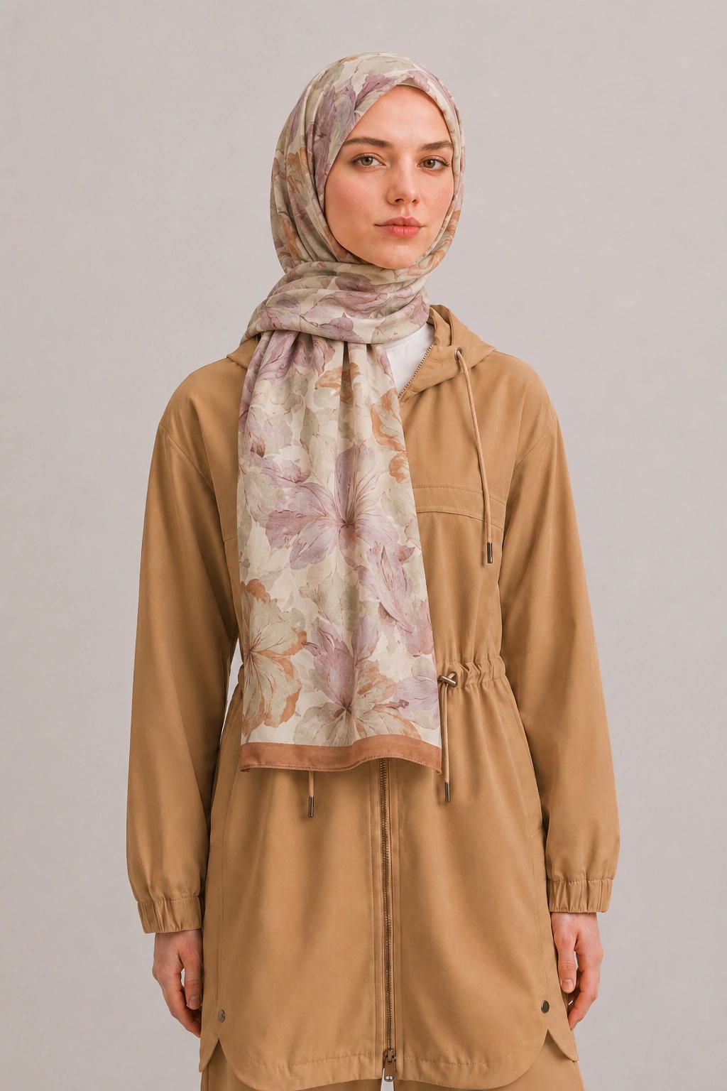 Camellia Scarf Rami Kumaş Şal - Lila
