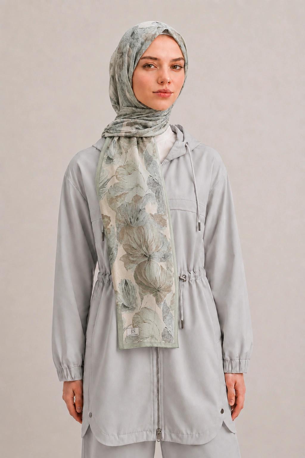 Camellia Scarf Rami Kumaş Şal - Adaçayı