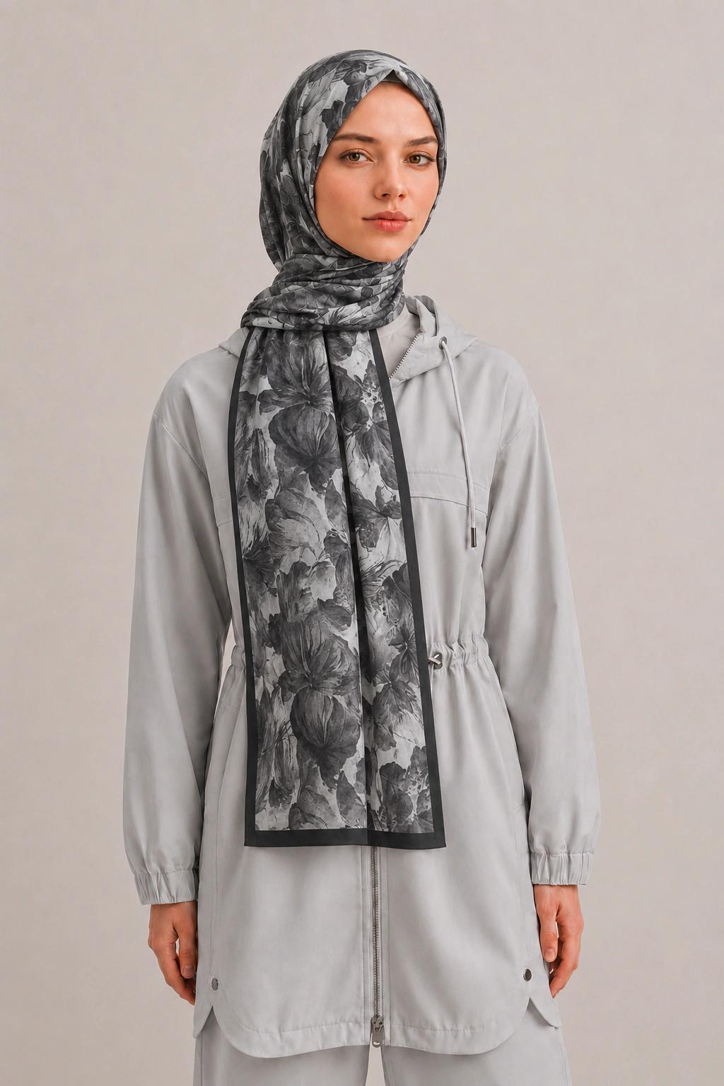 Camellia Scarf Rami Kumaş Şal - Siyah