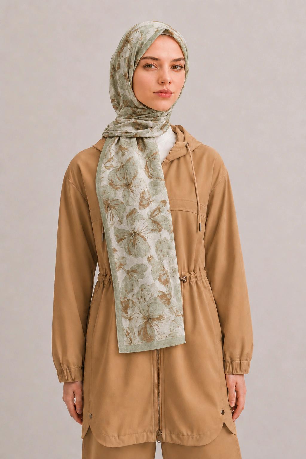 Camellia Scarf Rami Kumaş Şal - Haki