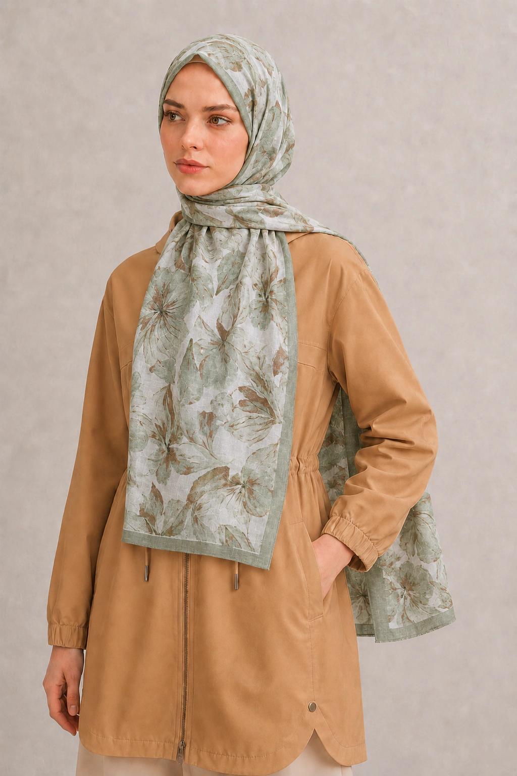 Camellia Scarf Rami Kumaş Şal - Haki 2