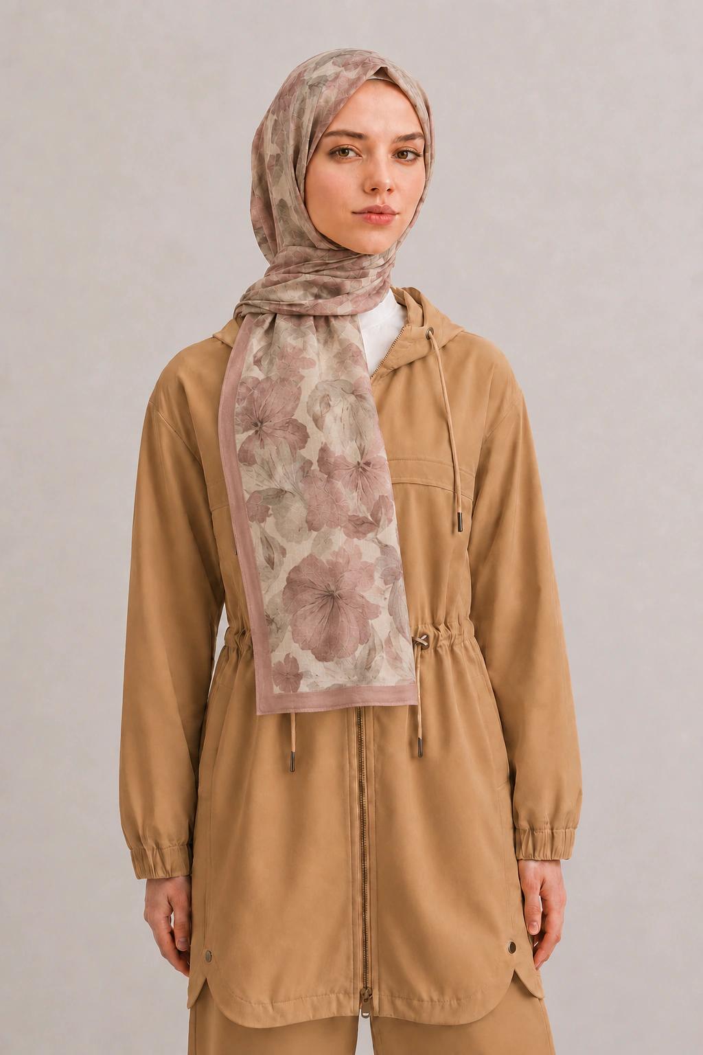 Camellia Scarf Rami Kumaş Şal - Gül Kurusu