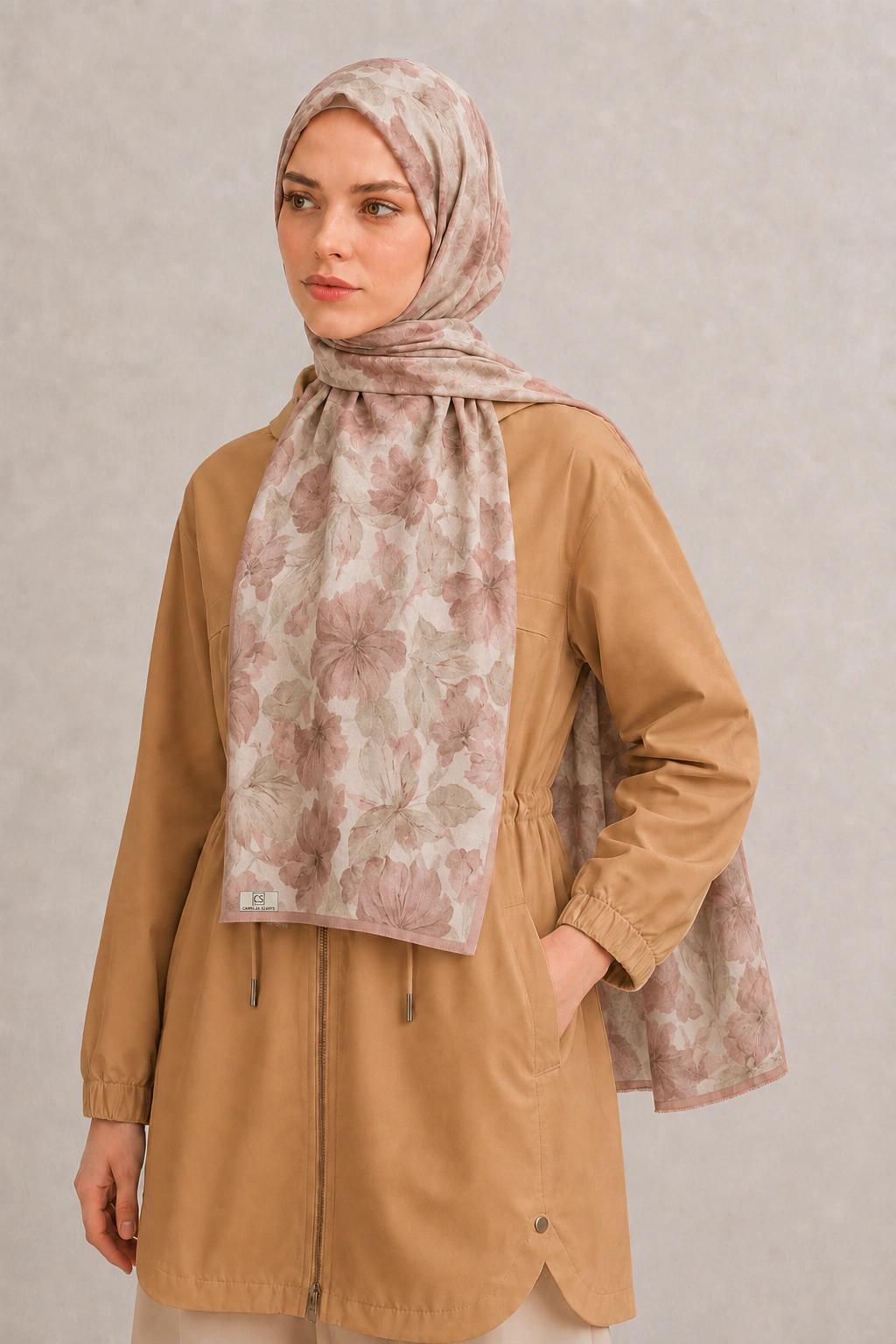 Camellia Scarf Rami Kumaş Şal - Gül Kurusu 2
