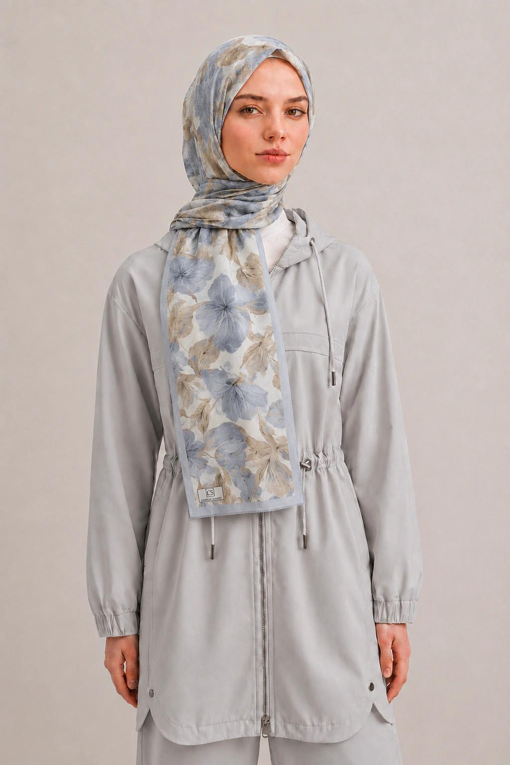 Camellia Scarf Rami Kumaş Şal - Mavi