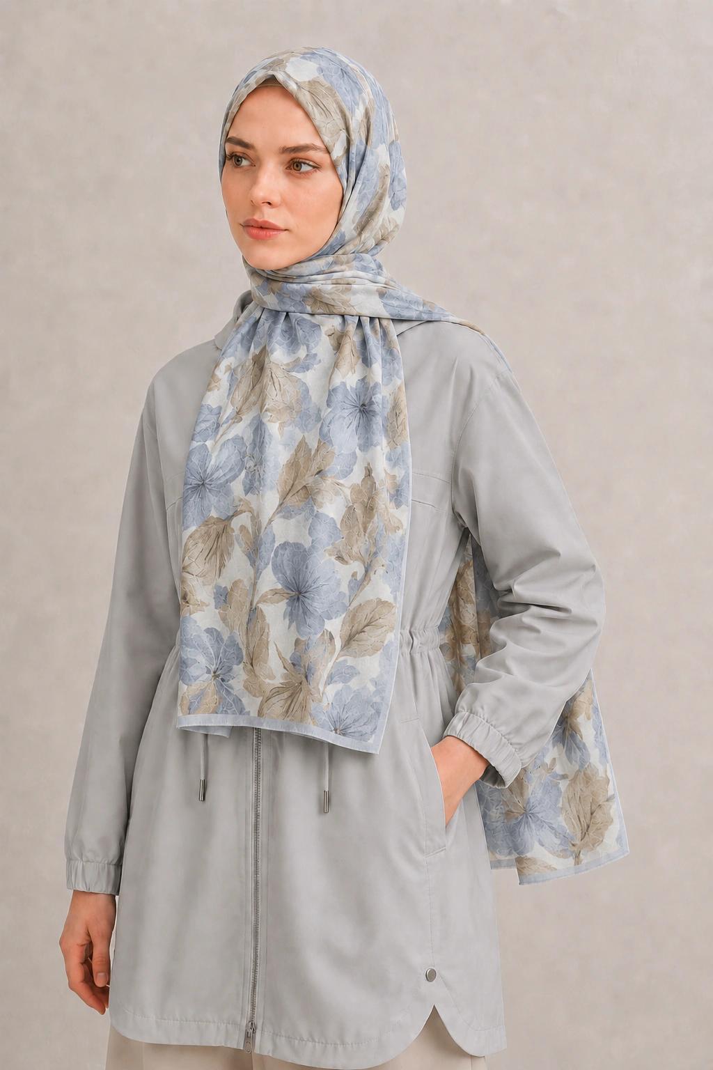 Camellia Scarf Rami Kumaş Şal - Mavi 2