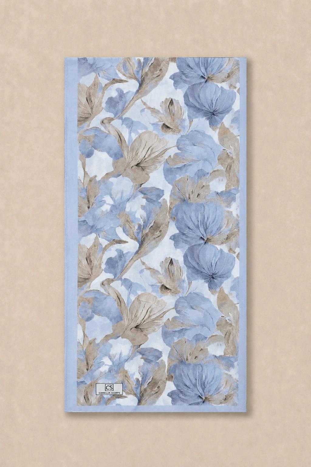 Camellia Scarf Rami Kumaş Şal - Mavi 3