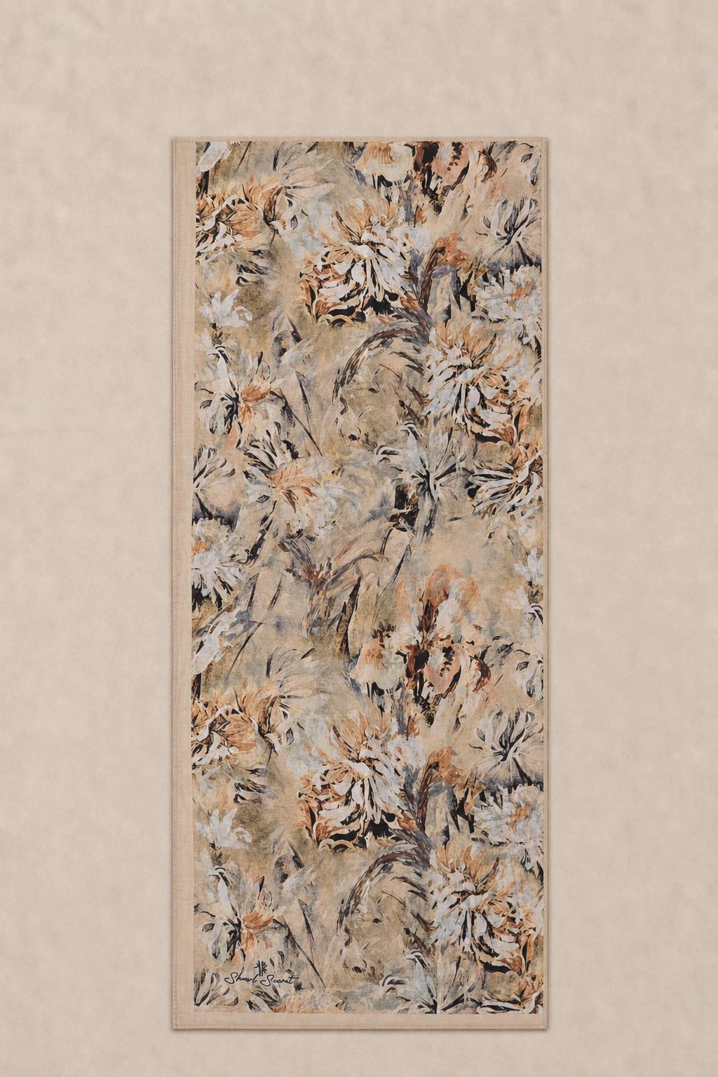 Shawl Secret Botanik Desenli Pamuk Şal - Bej 3