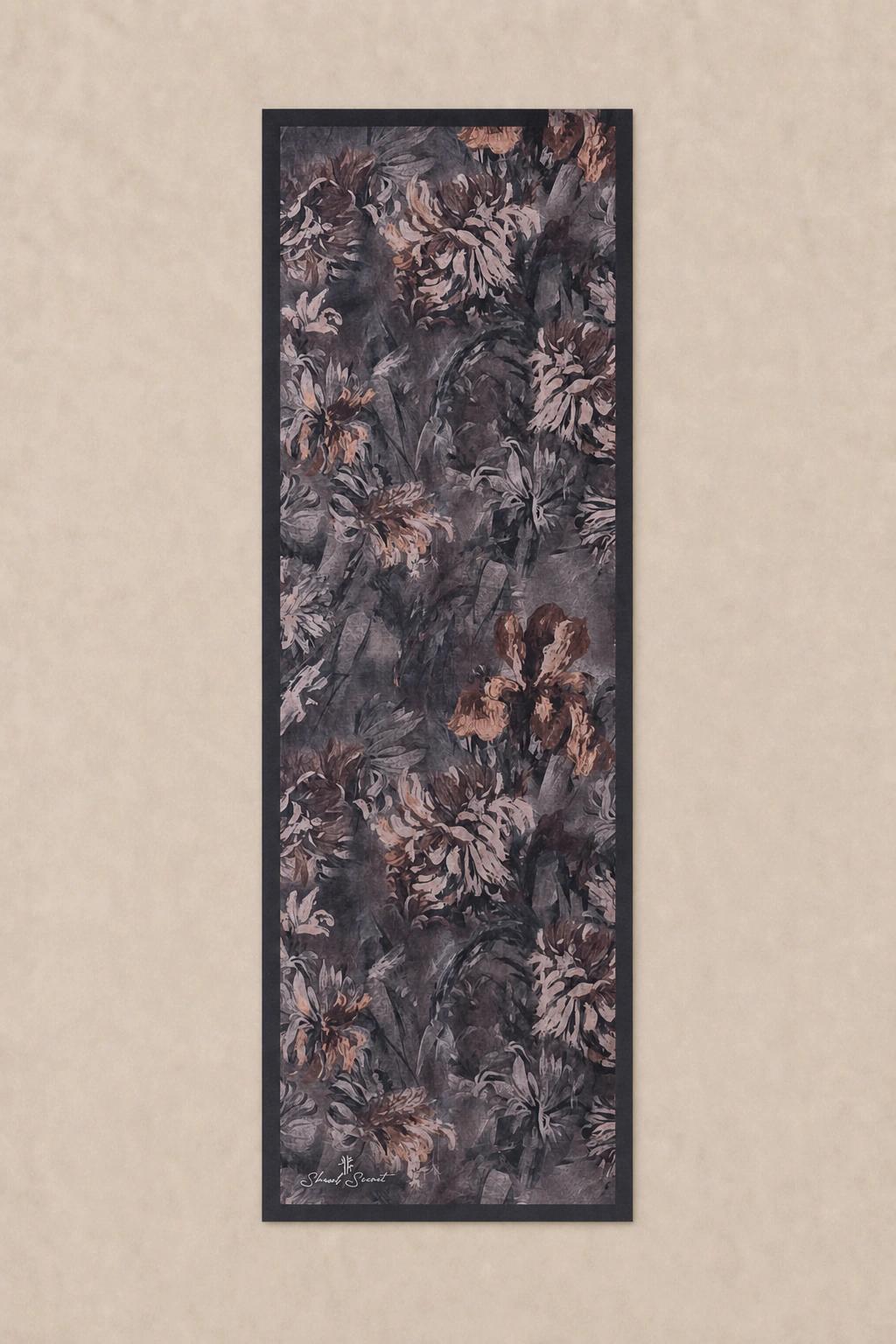 Shawl Secret Botanik Desenli Pamuk Şal - Füme 3