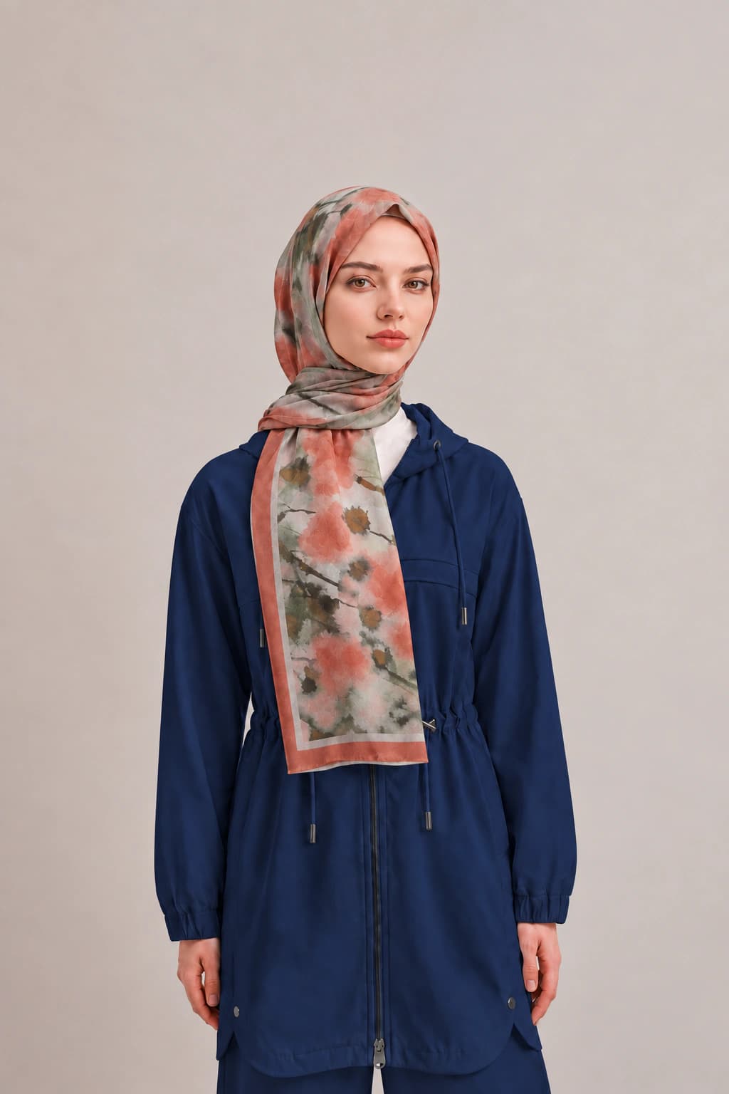 Harem Scarf Suluboya Çiçek Desenli Tensel Şal - Mercan