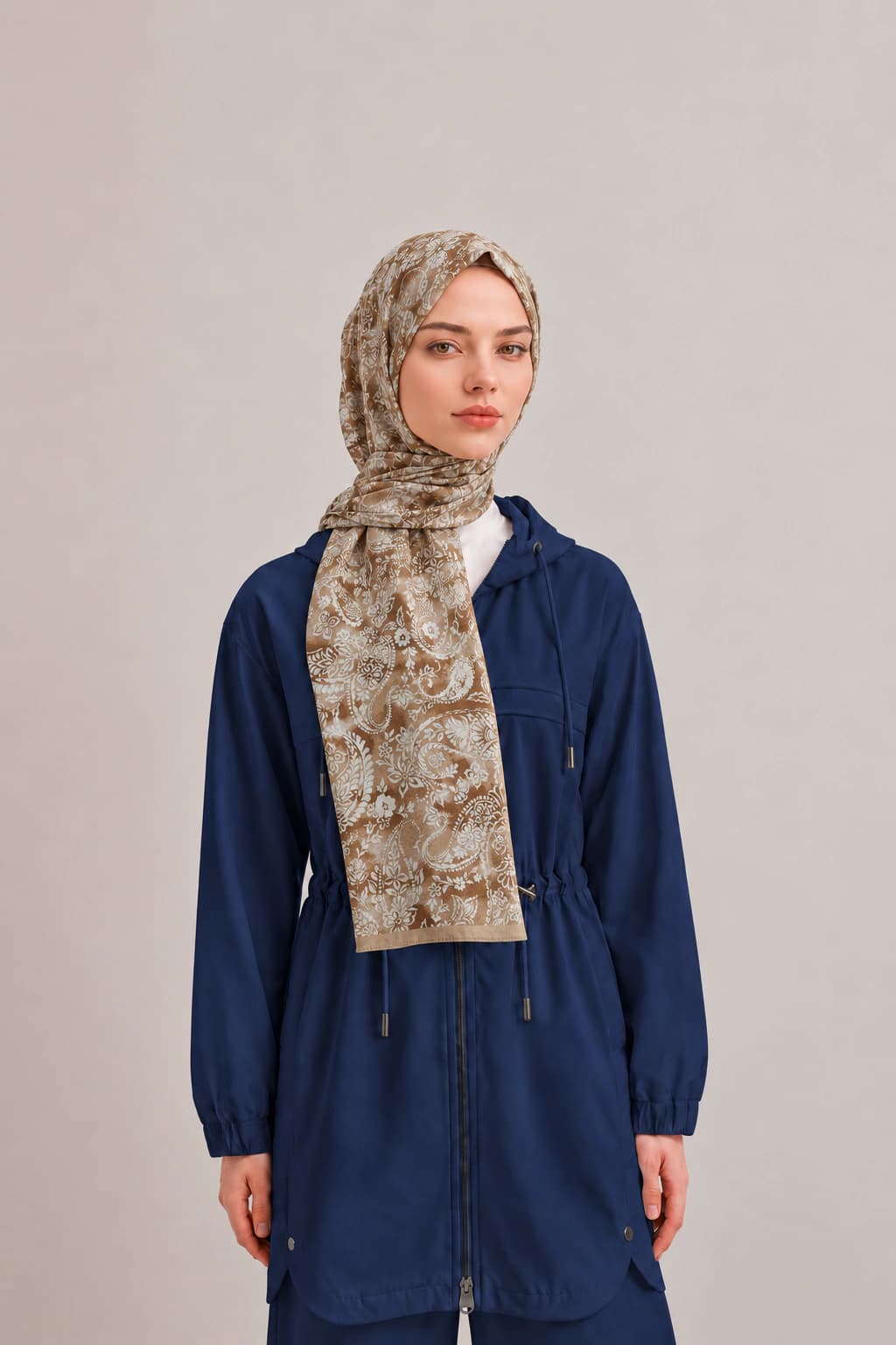 Harem Scarf Paisley Çiçek Desenli Tensel Şal - Camel Ekru