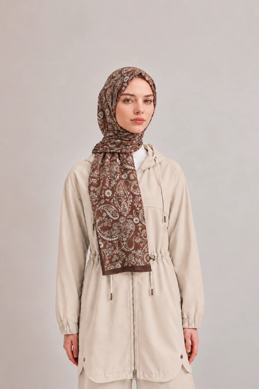 Harem Scarf Paisley Çiçek Desenli Tensel Şal - Bordo Ekru