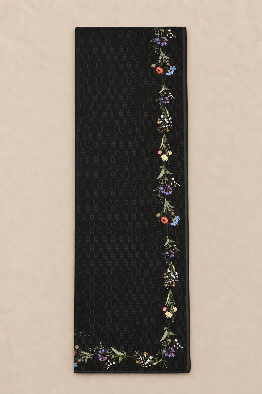 Carell Buket Monogram Floş Viskon Şal - Siyah Multi 3