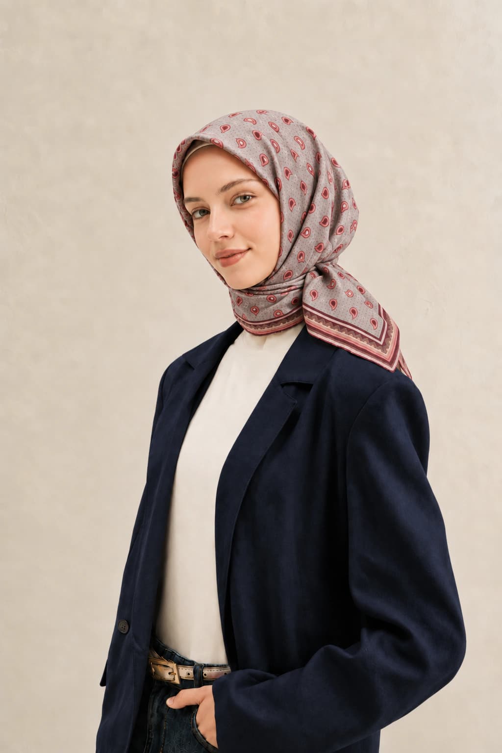 LuvénSara Monogramlı Damla Desenli Viskon Tencel Eşarp - Pembe