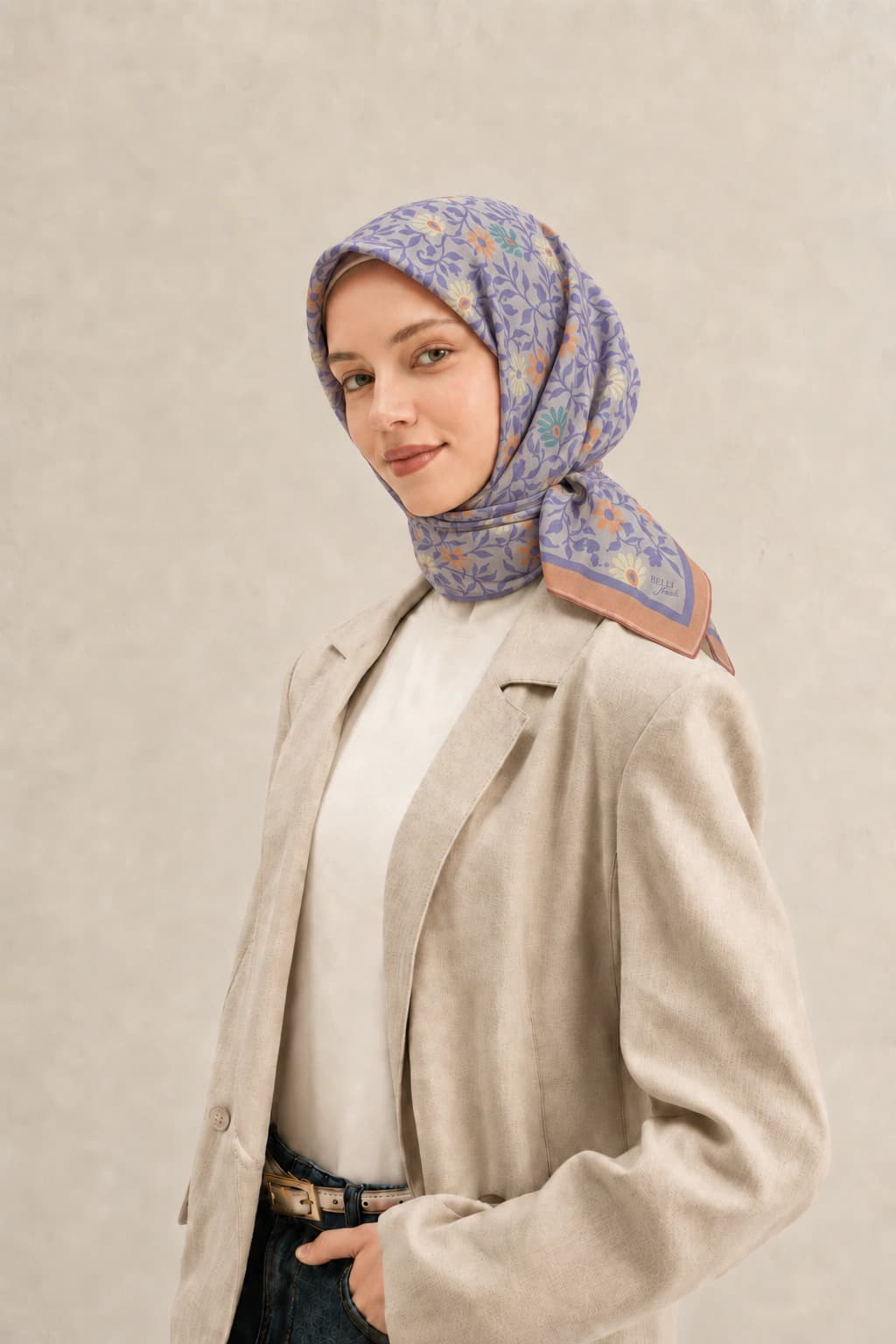 Belli Fresh Rozy Mini Çiçek Tensel Eşarp - Lila Somon