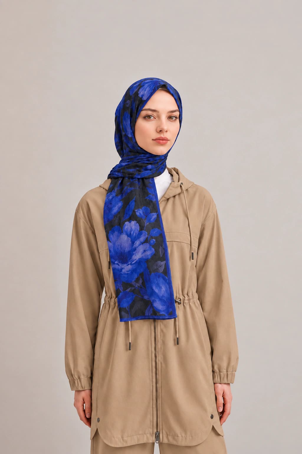 La Boutique Güz Yaz Floral ve Soyut Bambu Şal - Siyah Saks