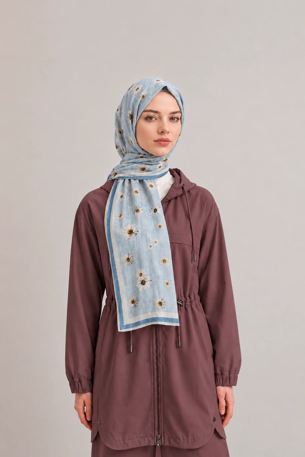 La Boutique Güz Yaz Floral ve Soyut Bambu Şal - Buz Mavi