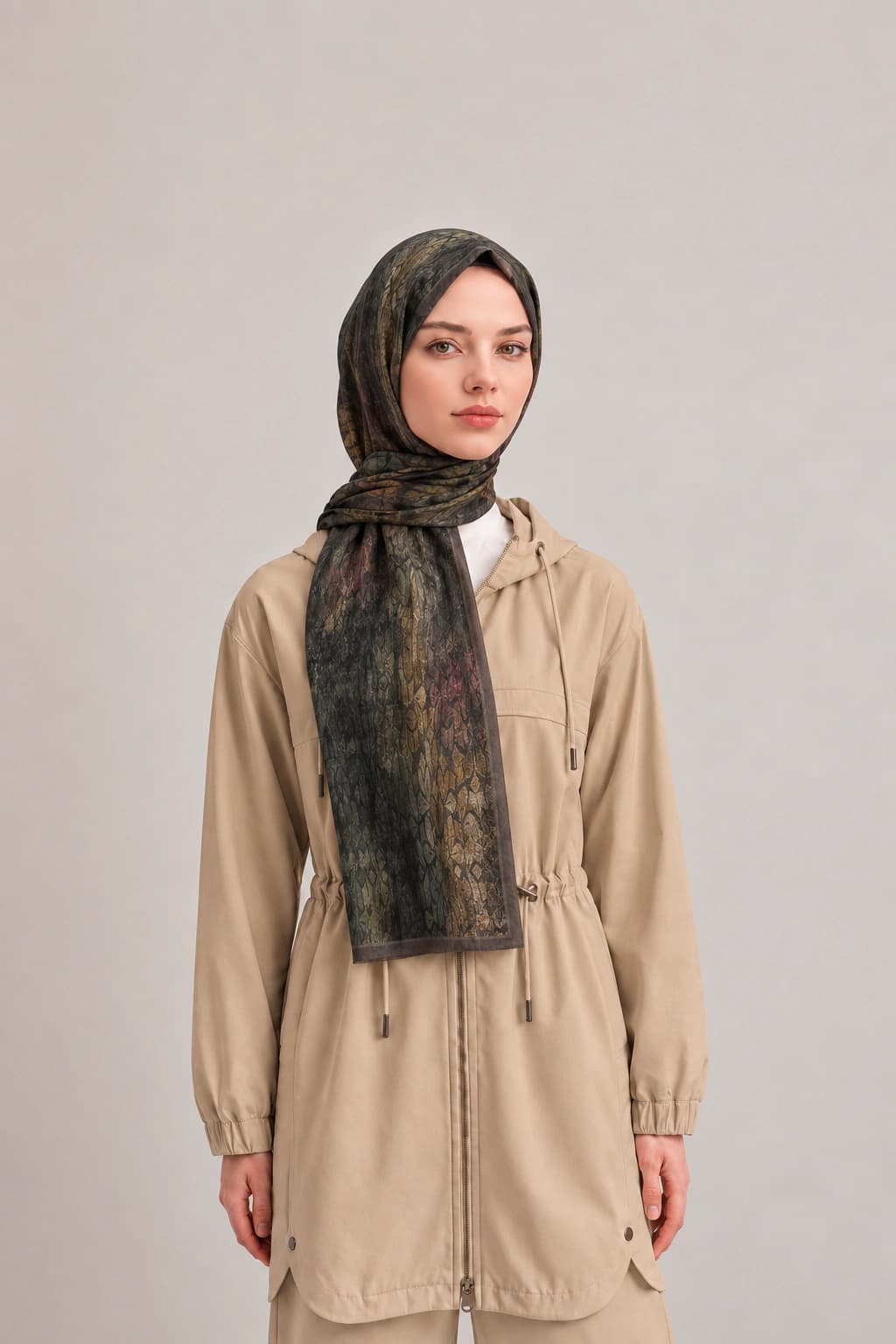 La Boutique Güz Yaz Floral ve Soyut Bambu Şal - Haki Bronz