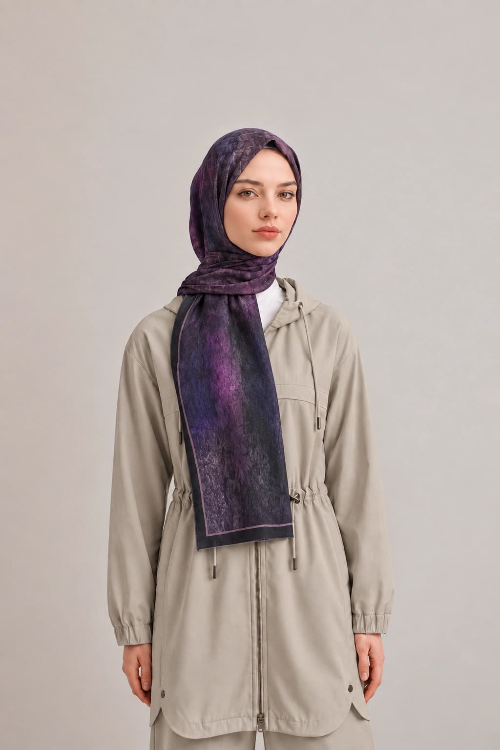 La Boutique Güz Yaz Floral ve Soyut Bambu Şal - Mürdüm Füme