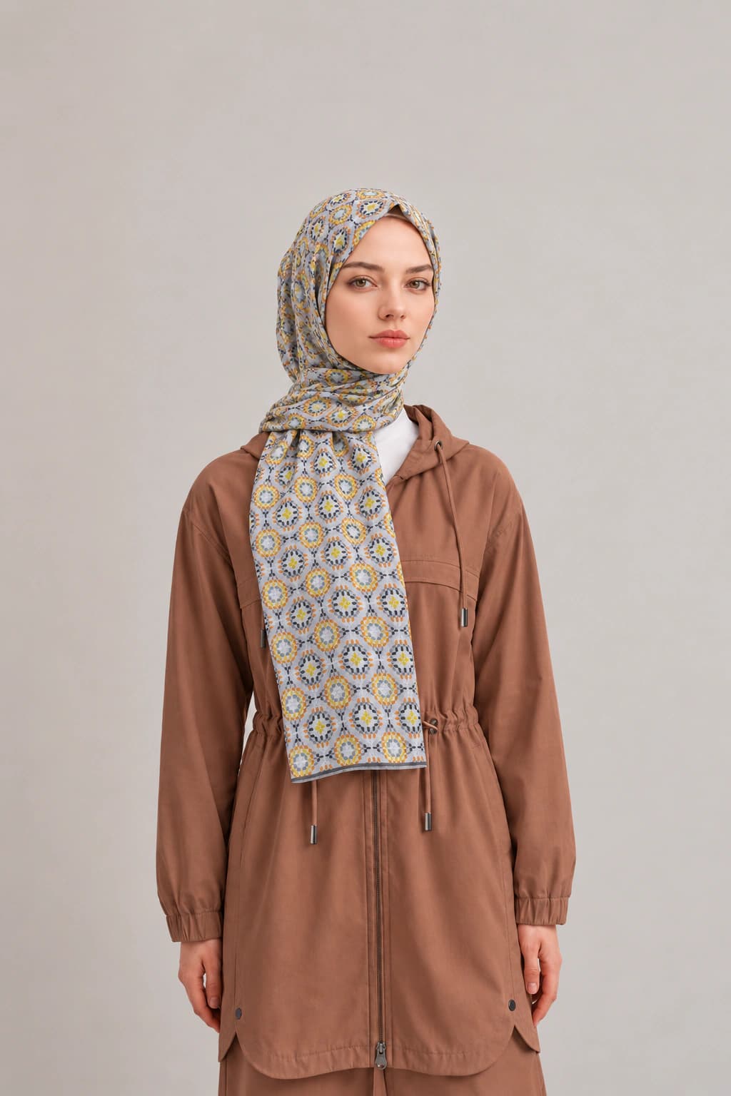 La Boutique Güz Yaz Geometrik Bambu Şal - Gri Hardal