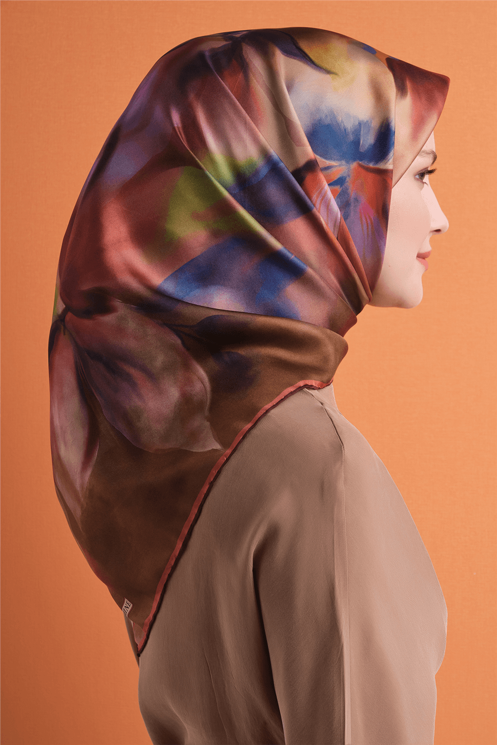 Armine Saf İpek Twill Eşarp 9603D - Kahverengi 4