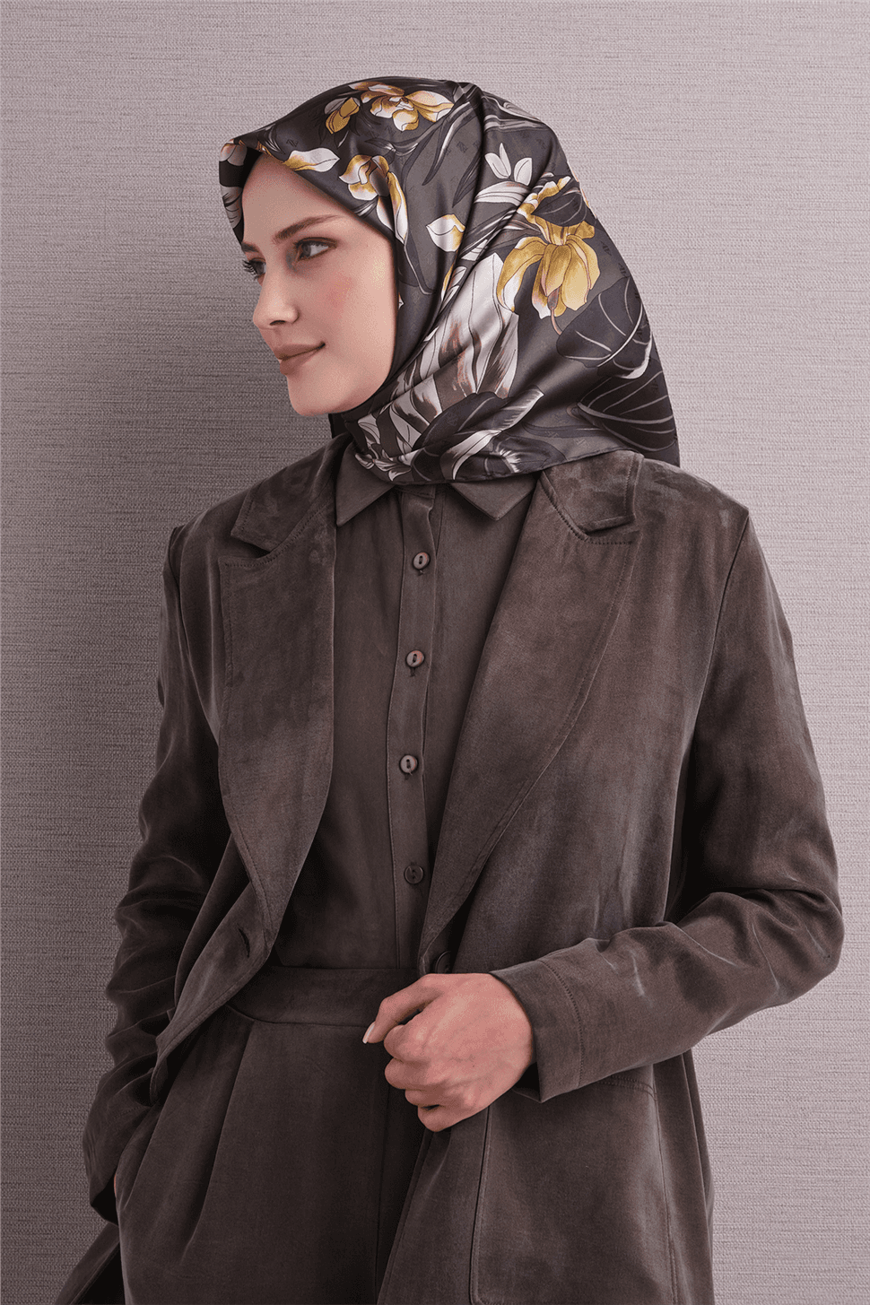 Armine Jakarlı İpek Eşarp 9608D - Gri 1