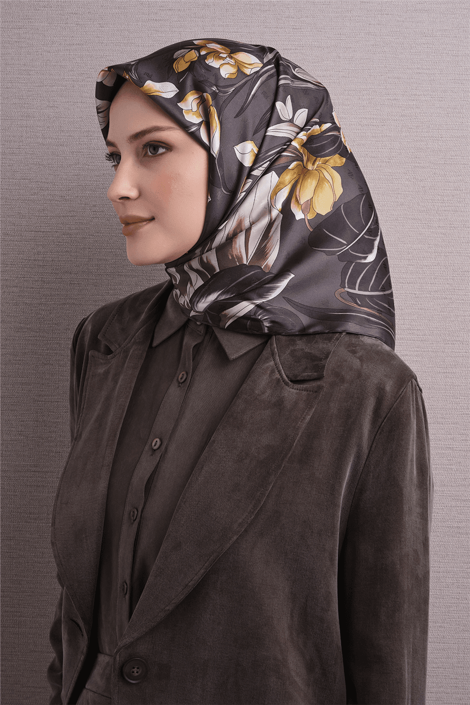 Armine Jakarlı İpek Eşarp 9608D - Gri 2