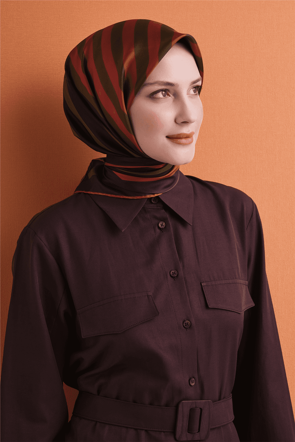 Armine Saf İpek Twill Eşarp 9615D - Kahverengi 2