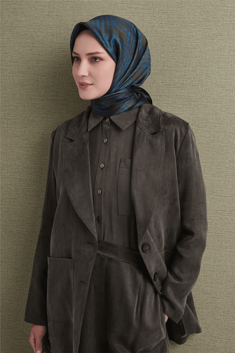 Armine Saf İpek Sura Eşarp 9628D - Mavi 1