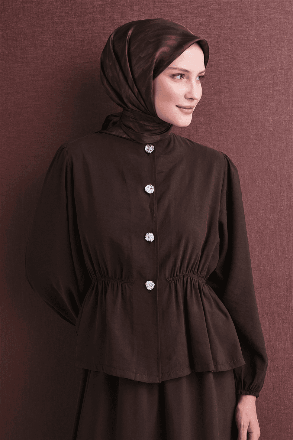 Armine Saf İpek Sura Eşarp 9630D - Kahverengi 2