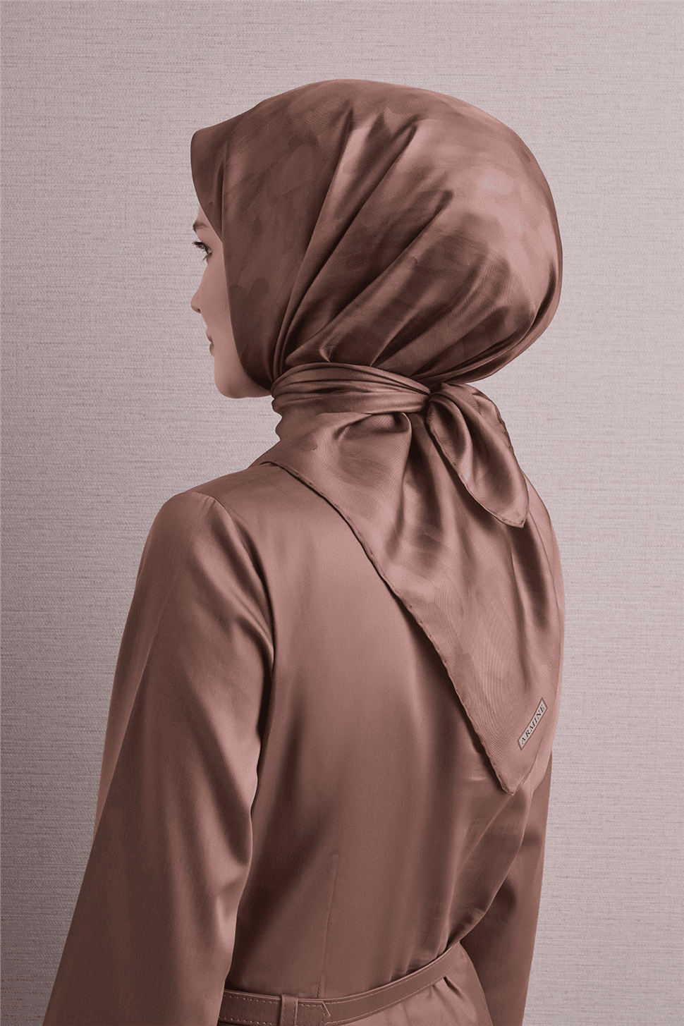 Armine Saf İpek Twill Eşarp 9630D - Kahverengi 4