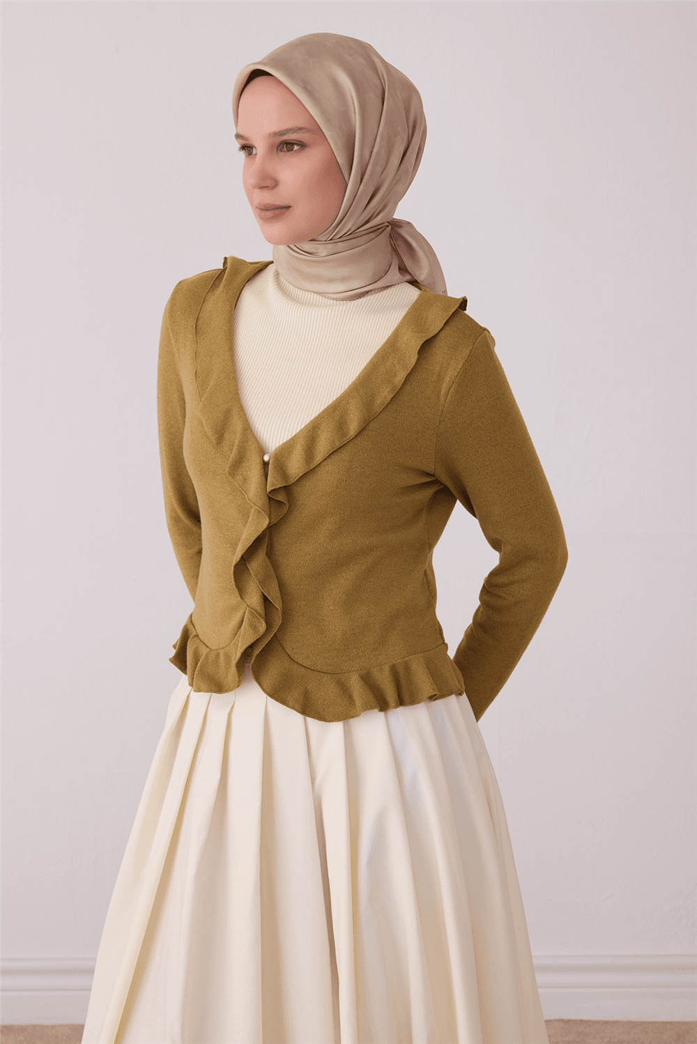 Belli %100 Twill İpek Eşarp 4428D - Bej
