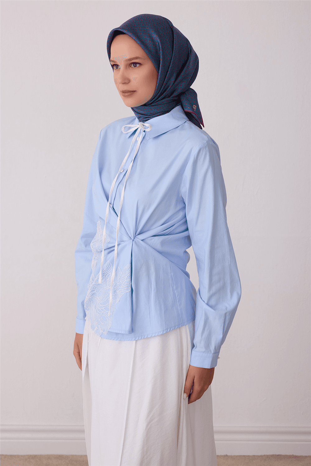 Belli %100 Twill İpek Eşarp 4418D - Mavi