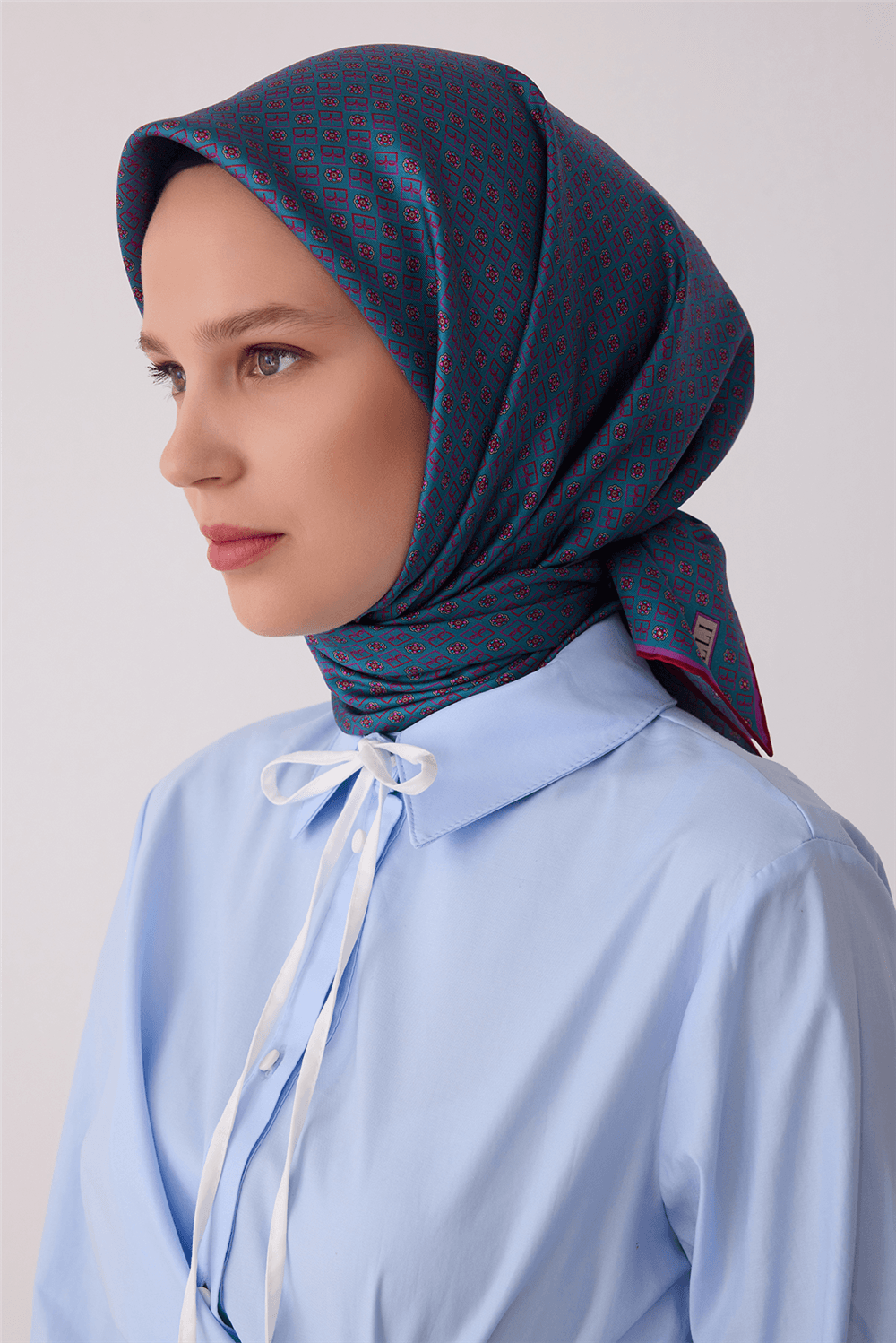 Belli %100 Twill İpek Eşarp 4418D - Mavi 2