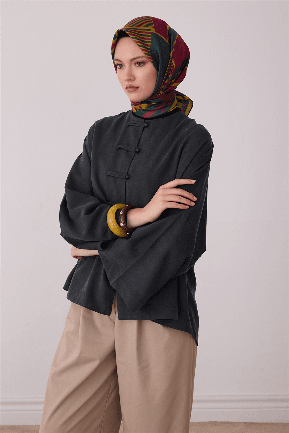 Belli %100 Twill İpek Eşarp 4401D - Yeşil